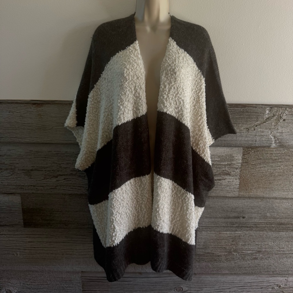 Mystree Striped Open Front Cardigan NWT Cozy Boucle Kimono Sleeve Sweater (R1)
